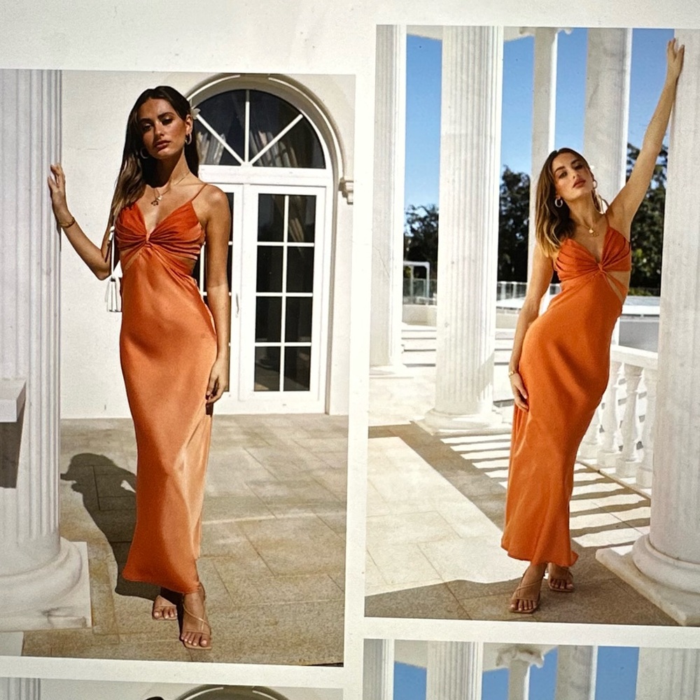 Hello Molly orange midi occasion dress. Size 4